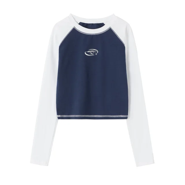 Women's Raglan Long sleeved Top Korean style Short Sapphire Blue - Shop at LoveMi