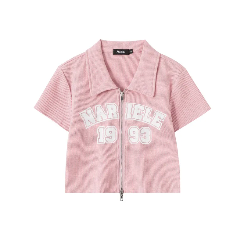 Spring And Summer New Double Chain Head Slimming Polo Shirt - Pink