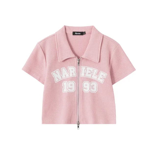 Spring And Summer New Double Chain Head Slimming Polo Shirt Pink - Shop at LoveMi
