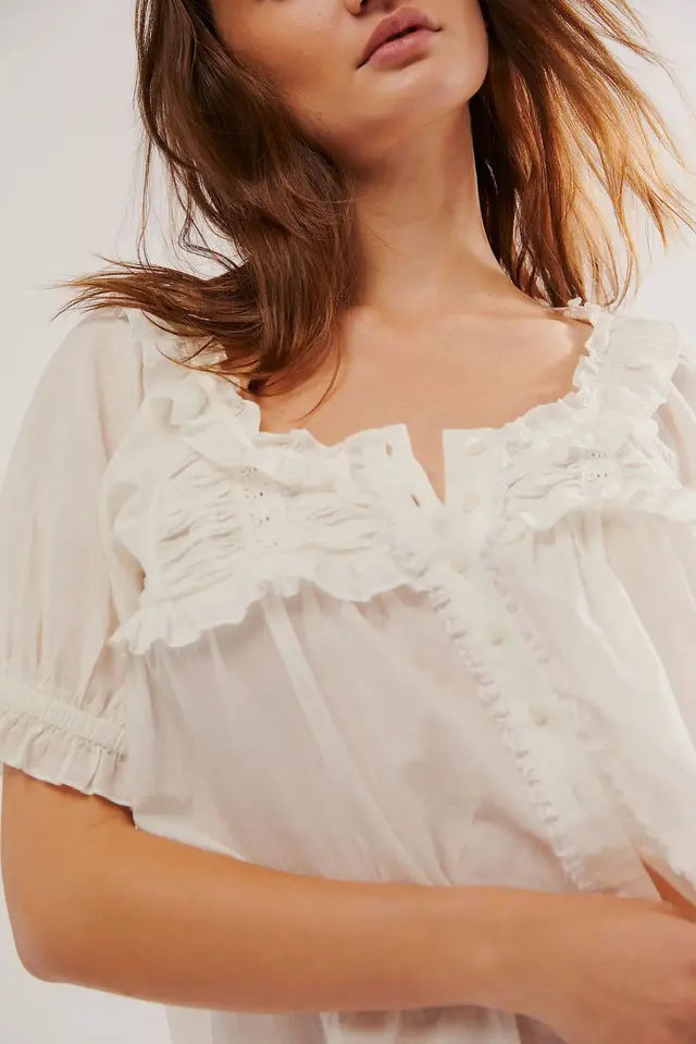 Women's Pleated Lace Collar Shirt White - Shop at LoveMi