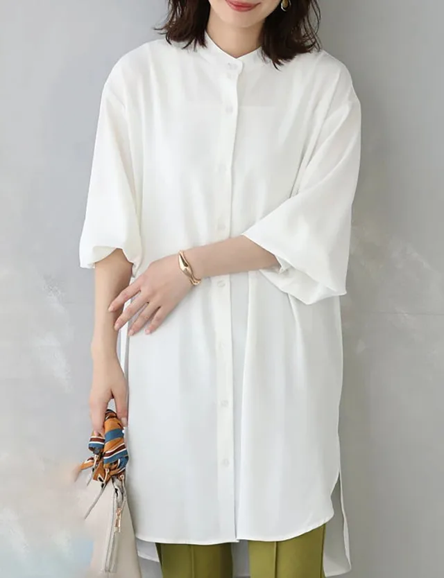 Women's Long sleeved Shirt Loose Mid length White - Shop at LoveMi