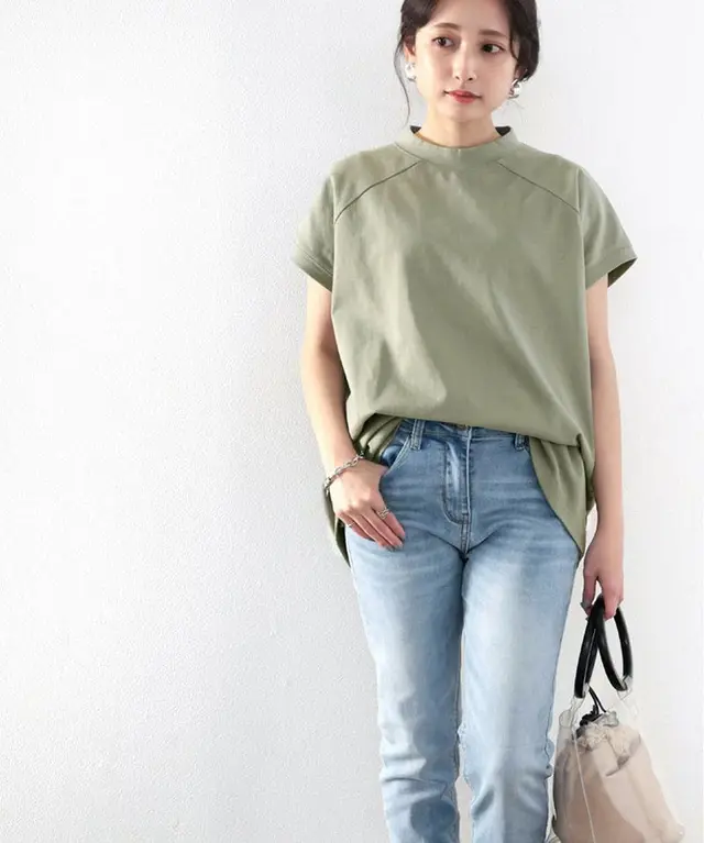Women's Half Turtleneck Short Sleeve Cotton Loose Olive - Shop at LoveMi