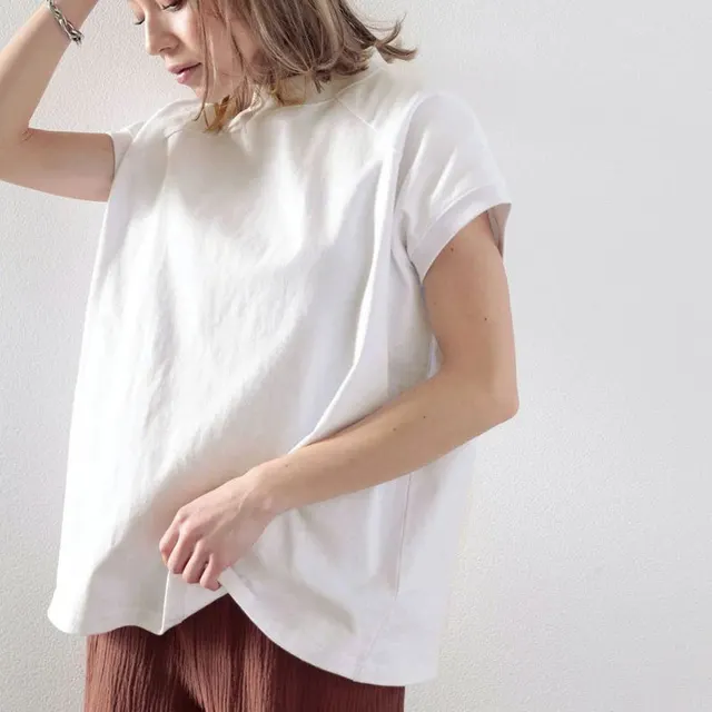 Women's Half Turtleneck Short Sleeve Cotton Loose White - Shop at LoveMi