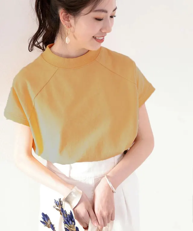 Women's Half Turtleneck Short Sleeve Cotton Loose Yellow - Shop at LoveMi