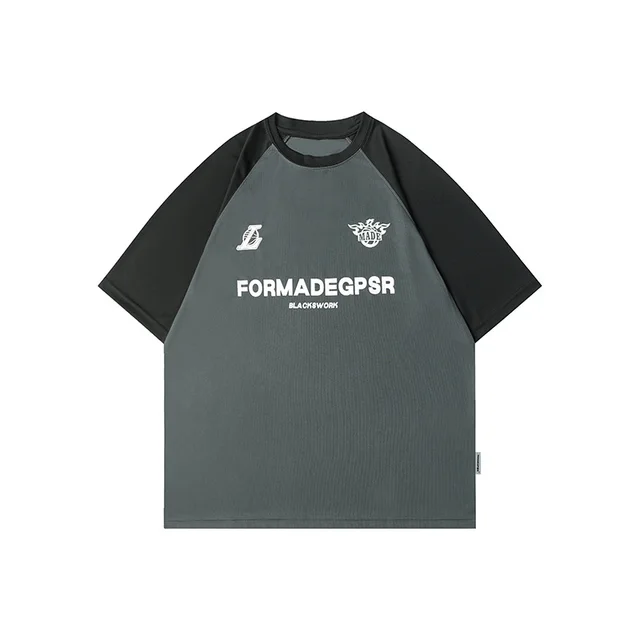 Retro Patchwork Printed Short Sleeve Dark Gray - Shop at LoveMi