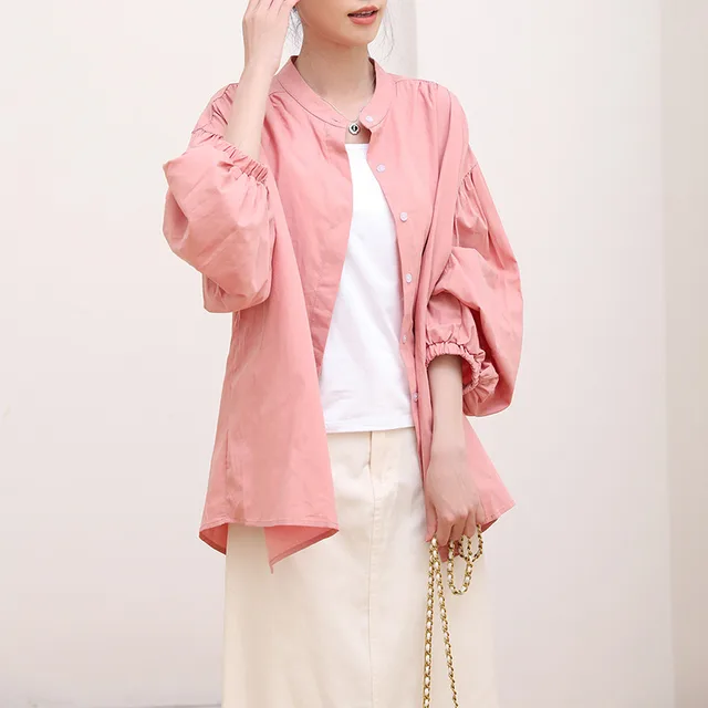 Women's Sweet Leisure Style Pure Cotton Solid Color Shirt Dark Pink - Shop at LoveMi