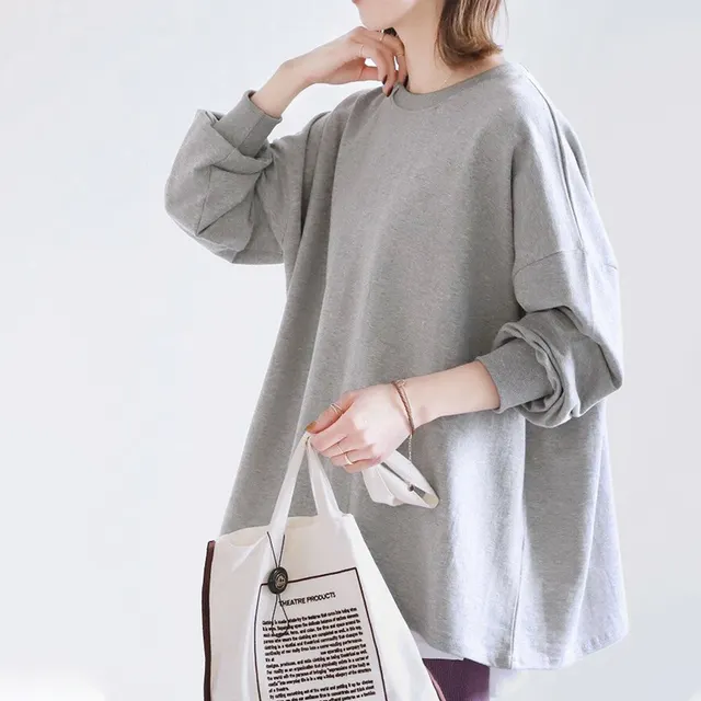 Women's Striped Sweater Loose Cotton Light Gray - Shop at LoveMi
