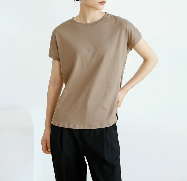 Women's Side Slit Curved Hem Bottoming Top Camel Premium Edition - Shop at LoveMi