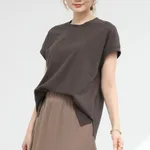 Women's Side Slit Curved Hem Bottoming Top - Coffee