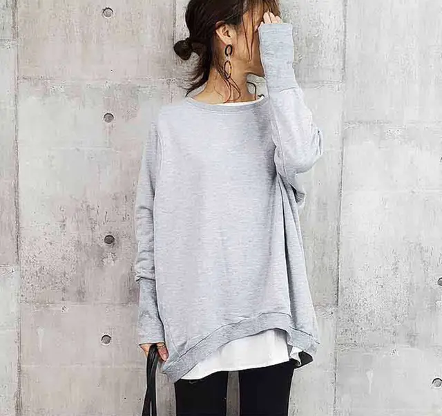 Women's Cotton Sweater Loose And Idle Large Version Solid Color Flower Gray - Shop at LoveMi