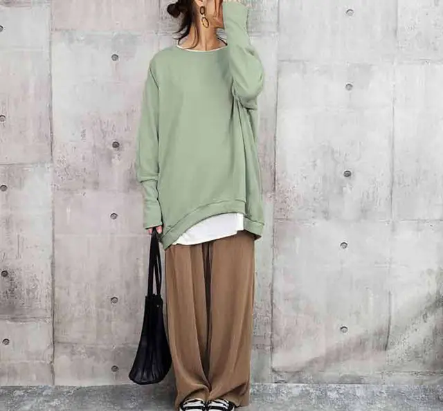 Women's Cotton Sweater Loose And Idle Large Version Solid Color Light Green - Shop at LoveMi