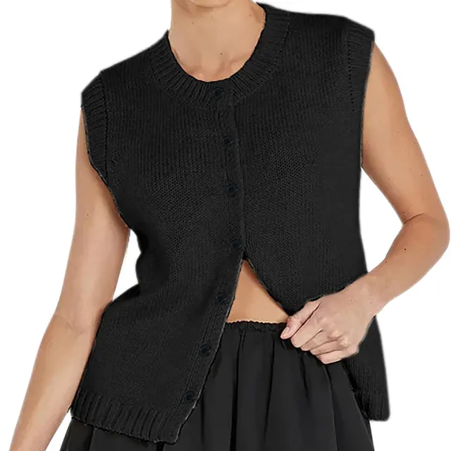 Knitted Vest Casual Single breasted Cardigan Top Black - Shop at LoveMi