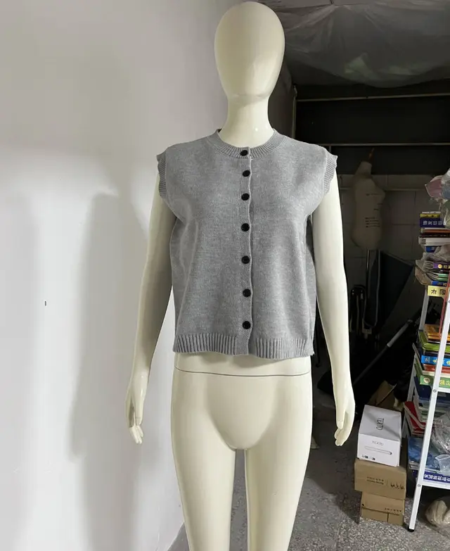 Knitted Vest Casual Single breasted Cardigan Top Gray - Shop at LoveMi