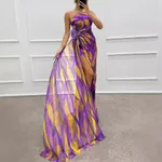 Chiffon Floral Print Slit Dress INS Casual Party Long Women's Clothing Dress - Purple
