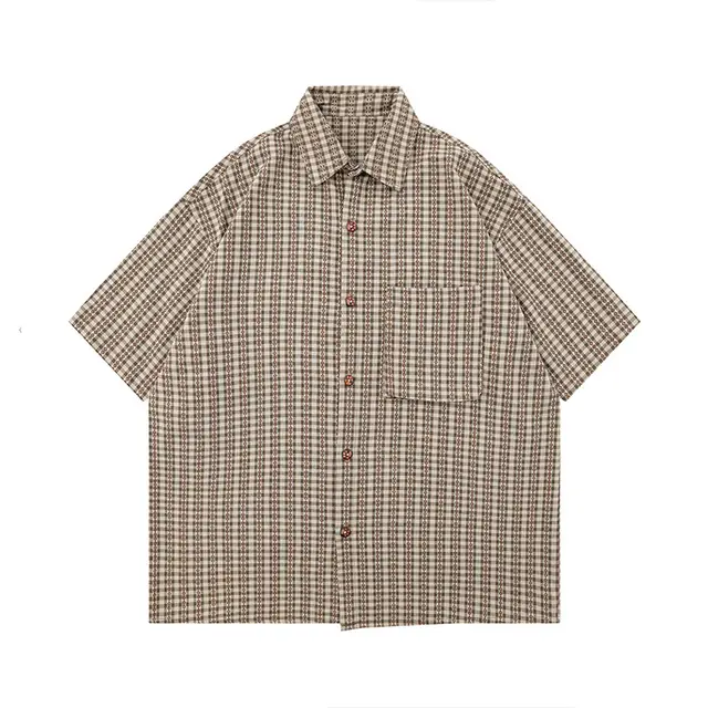 Japanese Retro Short sleeved Shirt Loose College Style Khaki - Shop at LoveMi