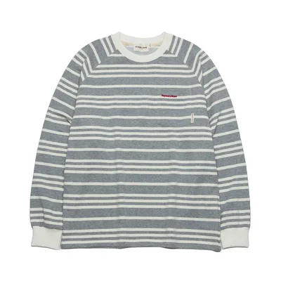 Striped Design Loose Couple Outfit Long Sleeves Flower Gray - Shop at LoveMi