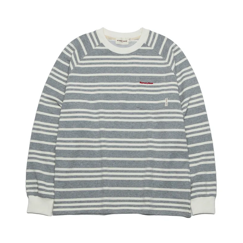Striped Design Loose Couple Outfit Long Sleeves - Flower Grey