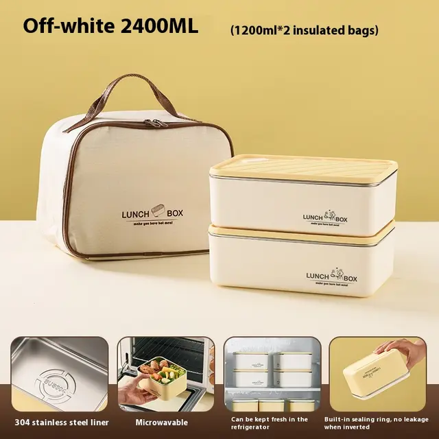 Anti scald Bento Lunch Box Split 304 Stainless Steel With Cover White 1200Mlx 2 With Handbag - Shop at LoveMi