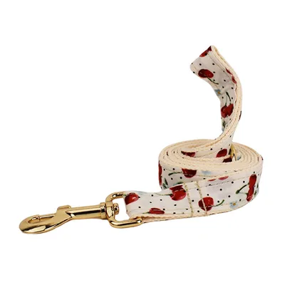 Red Cherry Printed Pet Collar Traction Rope Light Gold Release Buckle Cute Bow Strap Dog Leash - Shop at LoveMi