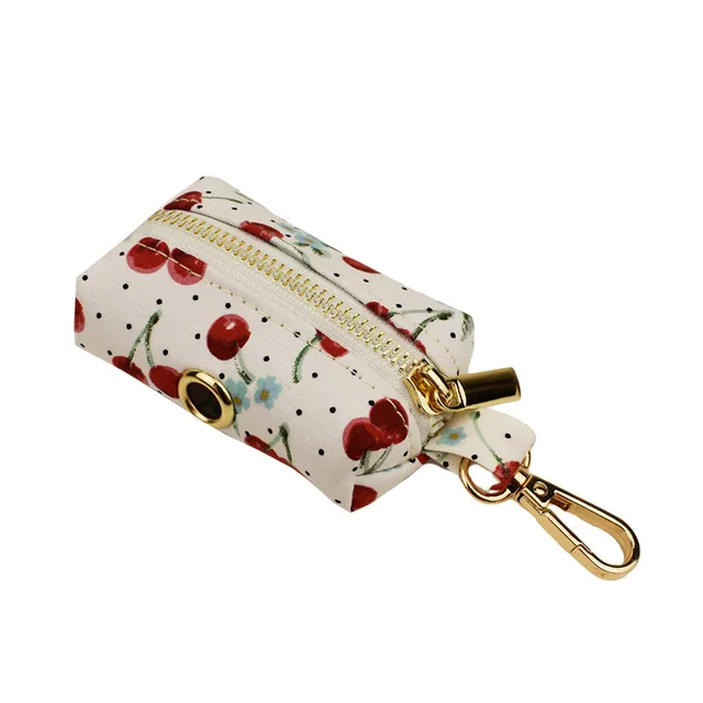 Red Cherry Printed Pet Collar Traction Rope Light Gold Release Buckle Cute Bow Strap Poop Bag - Shop at LoveMi