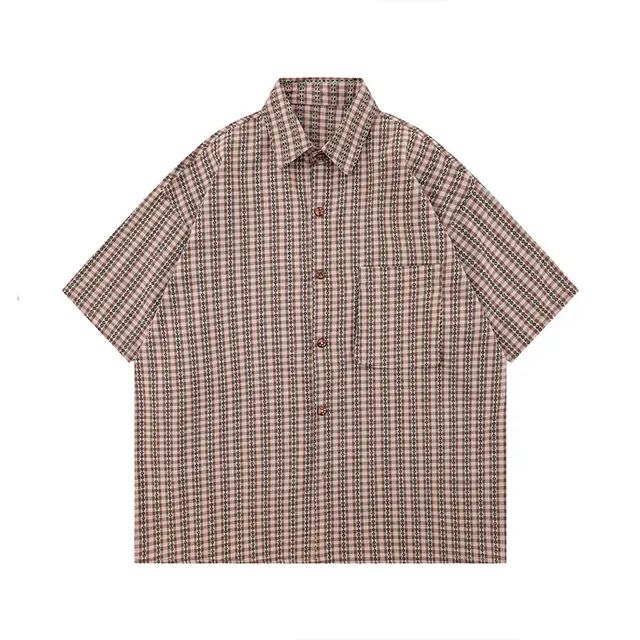 Striped Japanese style Retro Short Sleeve Shirt Loose Preppy Style Red - Shop at LoveMi