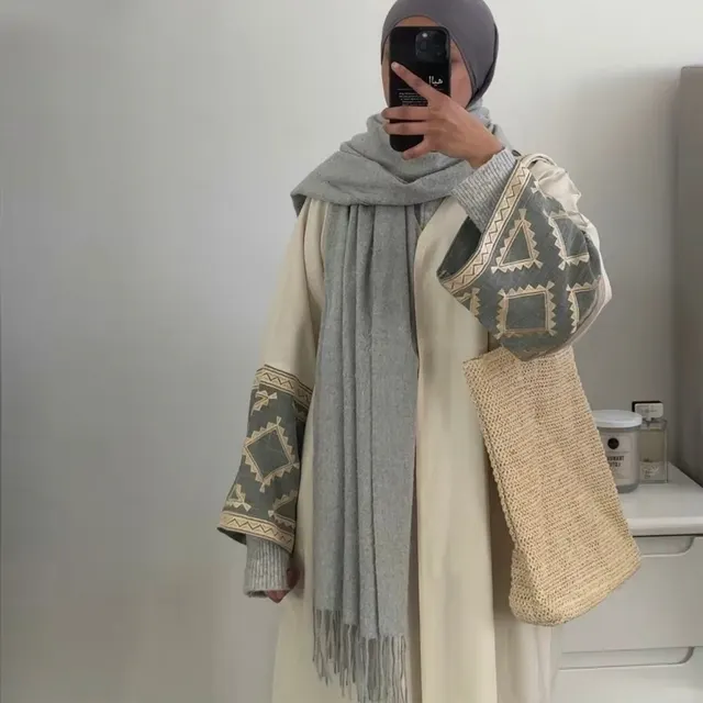 Fashion Embroidered DUBAI Turkish Elegant Cardigan Robe Apricot - Shop at LoveMi