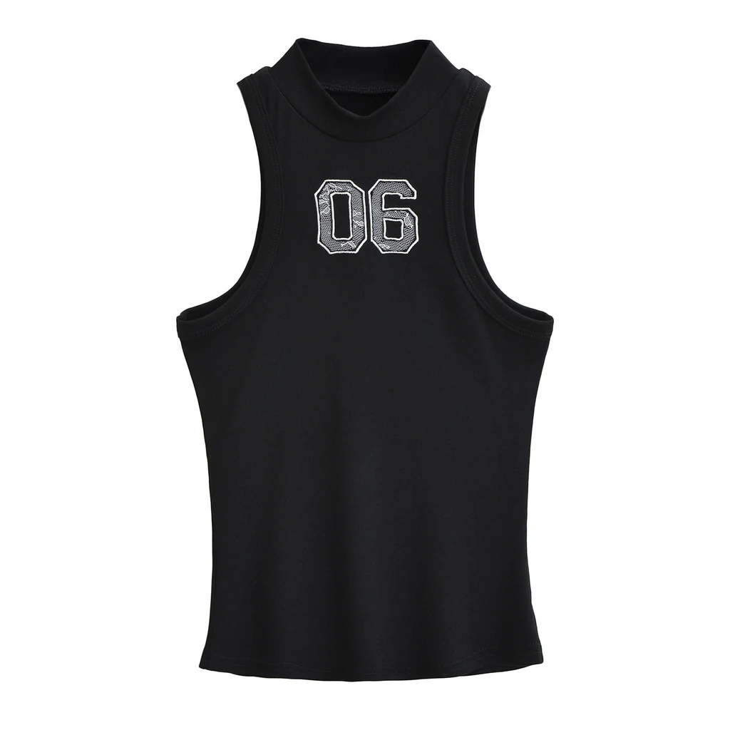 Sport Waistcoat For Women Top Drawstring Low Waisted Shorts - Black Vest 24152