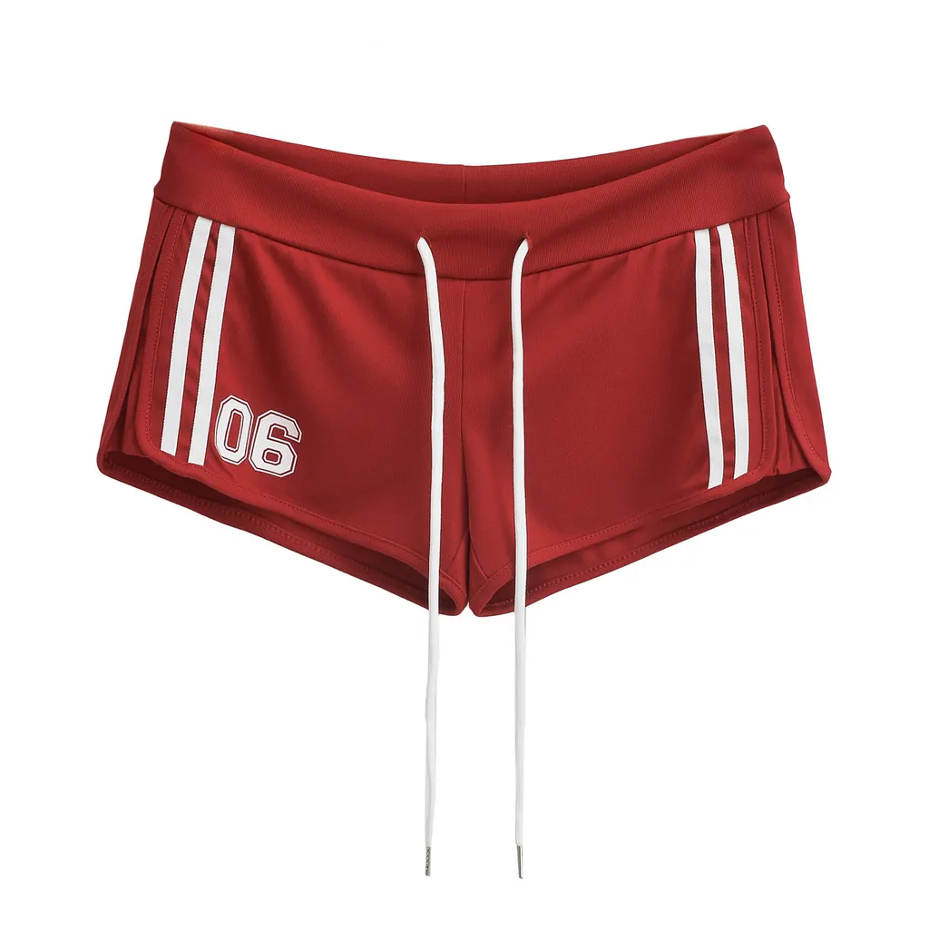 Sport Waistcoat For Women Top Drawstring Low Waisted Shorts - Red Shorts 24152