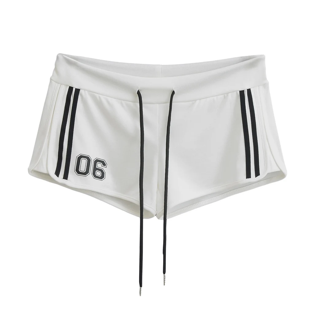 Sport Waistcoat For Women Top Drawstring Low Waisted Shorts - White Shorts 24152