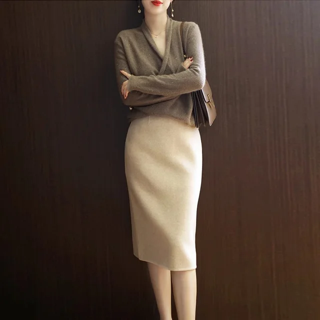 Women's Knit Two piece Suit Skirt Camel Top Skirt - Shop at LoveMi