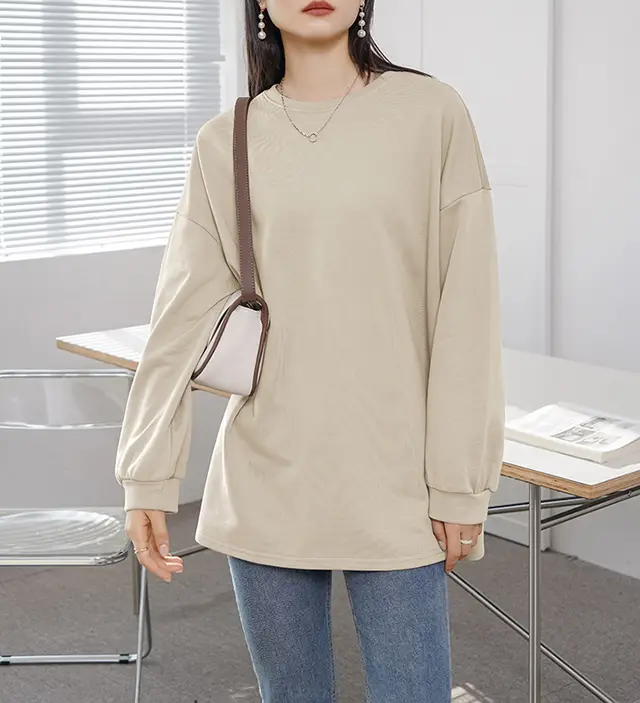 Women's Bottoming Loose Mid length Sweater Apricot Premium Edition - Shop at LoveMi
