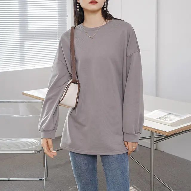 Women's Bottoming Loose Mid length Sweater Gray Coffee Premium Version - Shop at LoveMi