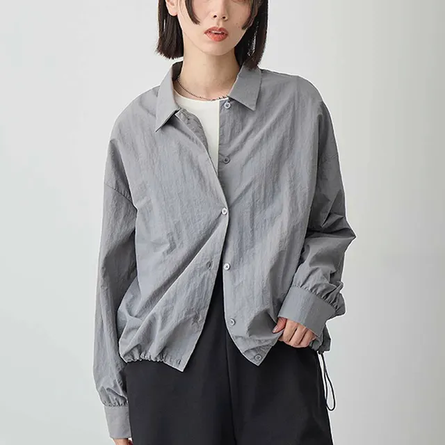 Japanese Style Solid Color Cardigan Shirt Women Gray - Shop at LoveMi