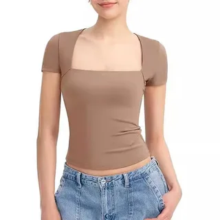 Summer Pullover Outer Wear Slim T-shirt - Dark Brown