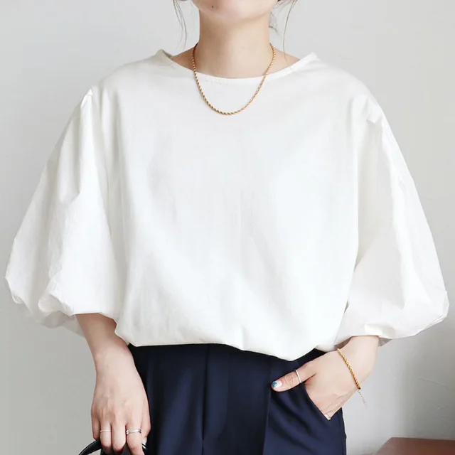 Women's Cotton T shirt Patchwork Top White - Shop at LoveMi