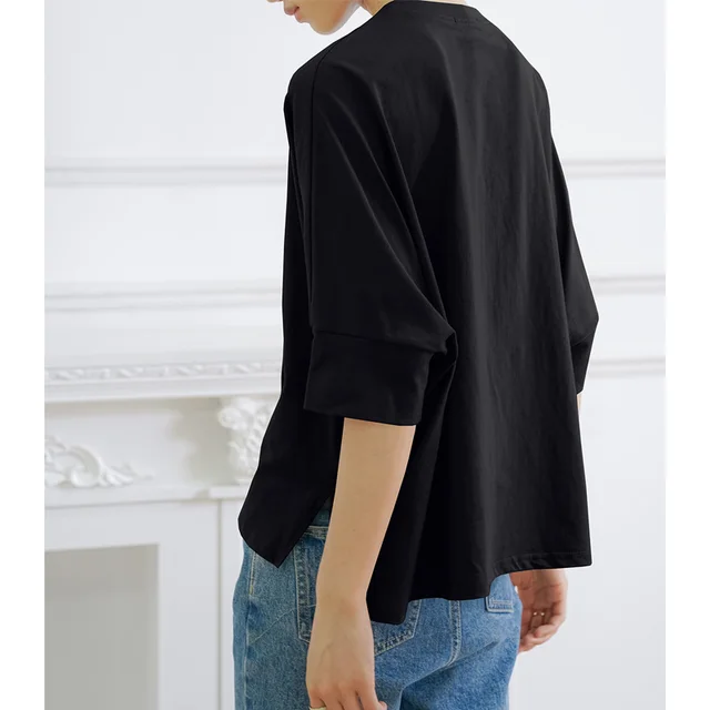Loose fitting Pure Cotton T shirt Women's Large Version Black - Shop at LoveMi