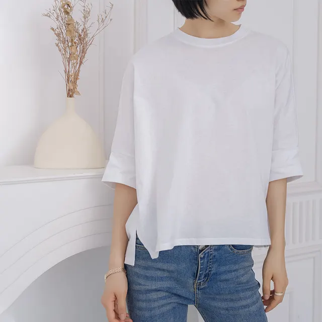 Loose fitting Pure Cotton T shirt Women's Large Version White - Shop at LoveMi