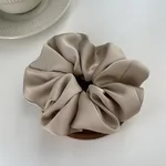 Cream Texture Silky Satin French Black Large Intestine Hair Ring - Beige