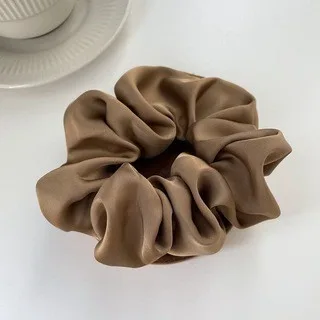 Cream Texture Silky Satin French Black Large Intestine Hair Ring Light Coffee - Shop at LoveMi