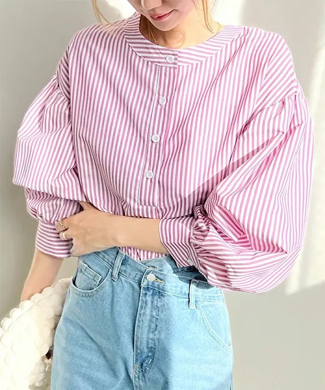 Women's Shirt Summer Loose High Sense Pink Striped - Shop at LoveMi