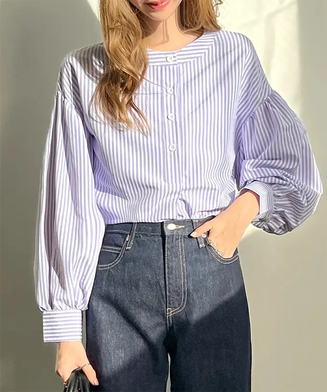Women's Shirt Summer Loose High Sense Purple Stripe - Shop at LoveMi