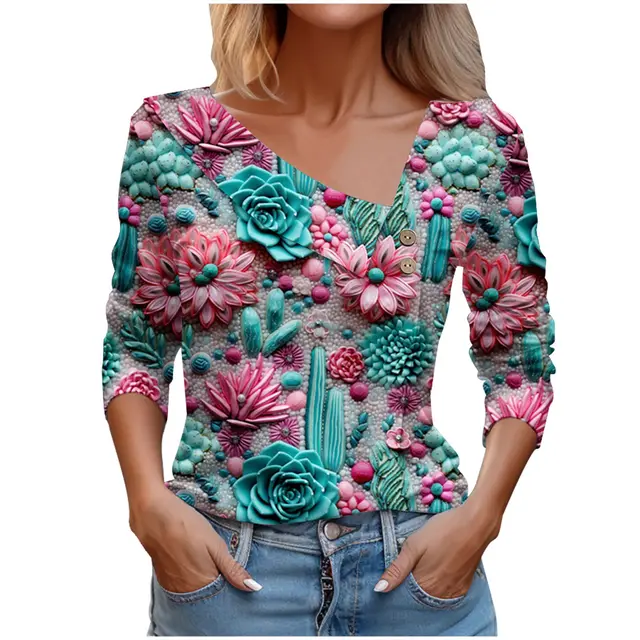 Cactus Large Flower Printed Shirt Cr6 - Shop at LoveMi