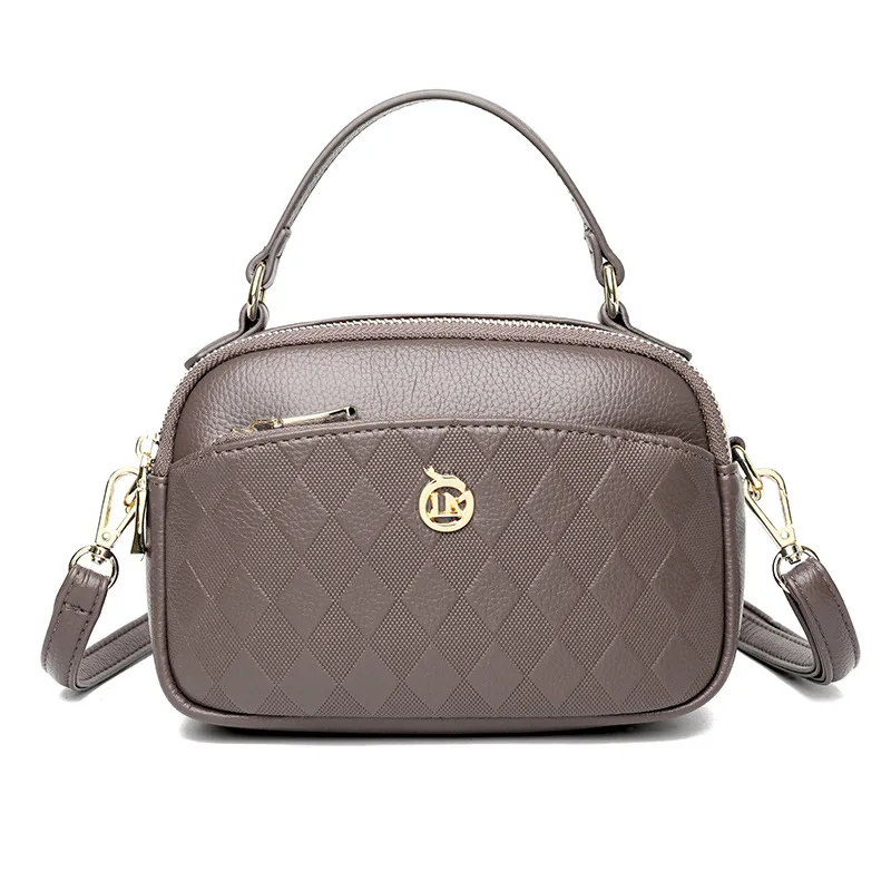 Women's Handbag Multi layer Large Capacity Soft Leather Embossed Shoulder Messenger Bag Women's Bag Fashion Khaki - Shop at LoveMi