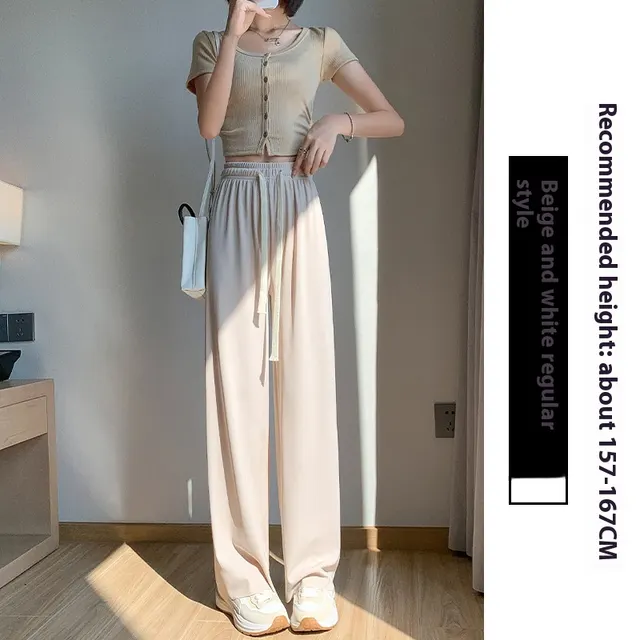 Ice Silk Wide leg Pants Women's Draping Effect Trousers White - Shop at LoveMi
