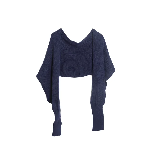 Solid Color Acrylon Belt Sleeve Wool Knitted Scarf 03 Navy Blue - Shop at LoveMi