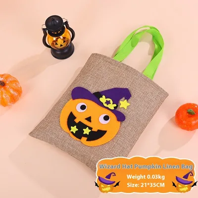 Halloween Pumpkin Burlap Handbag Wizard'S Hat Pumpkin - Shop at LoveMi
