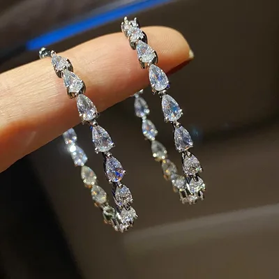 Cool Unique Vintage Earrings Atmospheric Drop shaped Big Circle Luxury Female Ear Ring E3169 White Gold Color - Shop at LoveMi