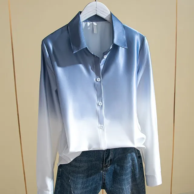 Personality Gradient Age Reduction Western Style Shirt Lady Blue - Shop at LoveMi