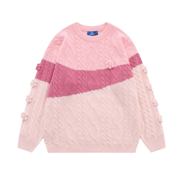 Women's Loose Hemp Pattern Knitwear Top Pink - Shop at LoveMi