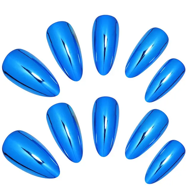 Electroplated Almond Wear Armor European And American Fashion Fake Nail Patch Sky Blue - Shop at LoveMi
